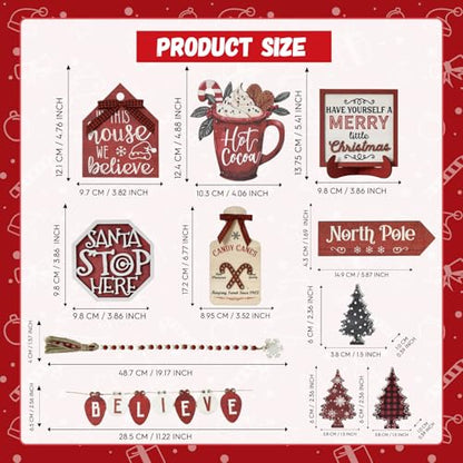 Smile Christmas Indoor Decoration, Tiered Tray Decor Set Wooden Centerpiece, We Believe Tabletop Wooden Decoration for Xmas Home - style: Christmas Rustic