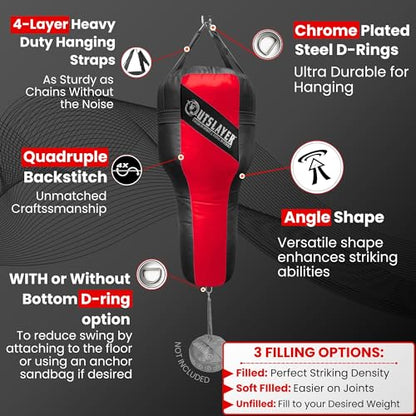Outslayer Angle Uppercut Heavy Punching Bag for Boxing & MMA - Customizable Colors, Optional D-Ring, Unfilled/Soft Filled Choices - Made in USA - color: Pink/Black, style: Filled Without Bottom D-Ring