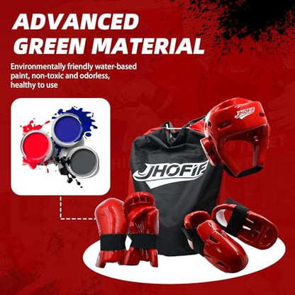 Martial Arts Karate Protective Sparring Gear Package Deal/Gift Adjustable Adult & Youth Headgear, Gloves & Kicks for MMA, Taekwondo, Boxing Training (Red, Medium)