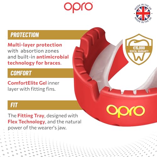 OPRO Gold Level Moldable Mouth Guard for Braces, Premium Fit (Age 10+) - color: Red/Pearl