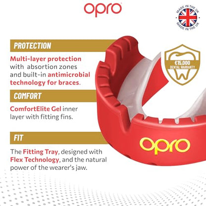 OPRO Gold Level Moldable Mouth Guard for Braces, Premium Fit (Age 10+) - color: Red/Pearl