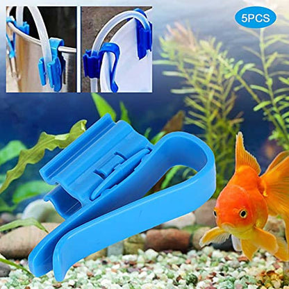 Alomejor Water Pipe Fixing, 5Pcs Plastic Aquarium Clamps for 8-16mm Pipes, Movable Water Change Tool Holder for Fish Bucket (Blue)