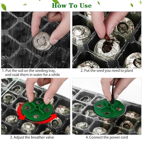 3 Pack Seed Starter Tray Kit with Grow Light Germination Trays with Humidity Dome, 120 Peat Pellets, Gardening Tools, Plant Labels, Plant Growing Trays for Seeds Growing Starting, Black - color: Black