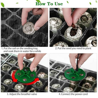 3 Pack Seed Starter Tray Kit with Grow Light Germination Trays with Humidity Dome, 120 Peat Pellets, Gardening Tools, Plant Labels, Plant Growing Trays for Seeds Growing Starting, Black - color: Black