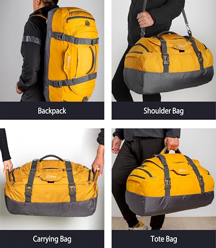Ubon Convertible Duffel Backpack Weekender Gym Bag with Shoe Compartment - color: Yellow, size: 80L