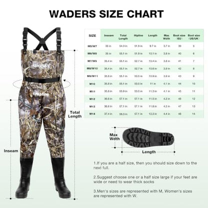 Lekesky Fly Fishing Chest Waders with Boots for Men Women, US Sizes 5–14,2-Ply Nylon/Pvc Waterproof Waders - color: Camo, size: M10