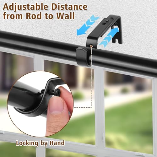 Heavy Duty Wall Mount Brackets - Adjustable Iron Curtain Rod Holders for 1" Rods, Complete Hardware Kit with Screws & Anchors (2 Pack)