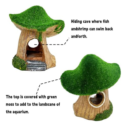Aquarium Decoration House Resin Hollow Hideout House Moss Cave Betta Fish Log Ornament Tank Hideaway Accessories for Mini Small Fish Shrimp