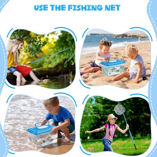 2-in-1 Set Telescopic Fishing Net and Beach Fish Tank, 30" to 48" Extendable Lightweight Aluminum Pole with Non-Slip Handle for Catching Observing Release, Outdoor Exploration Kit
