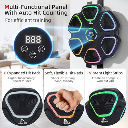 Abahub Music Boxing Machine for Adults & Kids - 11 Modes & Bluetooth Boxing Punch Machine, Home Fitness Equipment with Gloves, Wall Mounted Interactive Boxing Target, Nice Gift Choice - color: Colorful Light, style: Circular