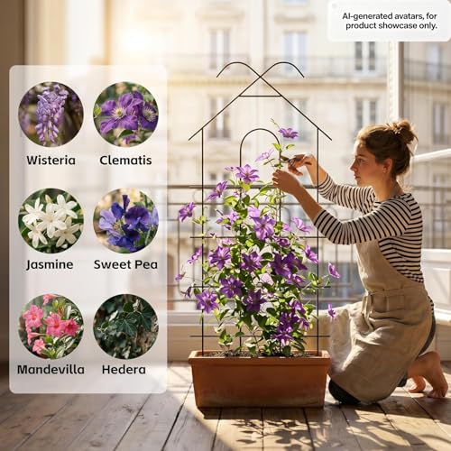 40" Metal Garden Trellis for Climbing Plants, 4 Pack Large Plant Trellis for Potted Plants, Indoor Outdoor Black Garden Trellis for Vines, Cucumbers, Flowers, 16.5" Wide - size: 40 inch