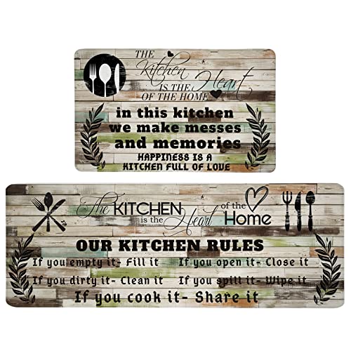 Kitchen Mats for Floor Anti Fatigue Mats for Kitchen Floor Kitchen Rugs Farmhouse Style Memory Foam Kitchen Mat Cushioned PVC Leather Kitchen Rug Set, 17.3x28+17.3x47 inchs - color: Farmhouse Kitchen Quote