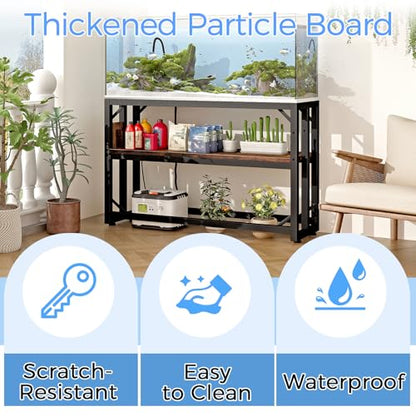 55 Gallon Fish Tank Stand with Power Outlet,Adjustable Aquarium Stand, Heavy Duty Terrarium Stand,Metal Frame Reptile Turtle Tank Stand Suitable for Home Office,860LBS Capacity, Rustic Brown - color: Rustic Brown, size: 55 Gallon