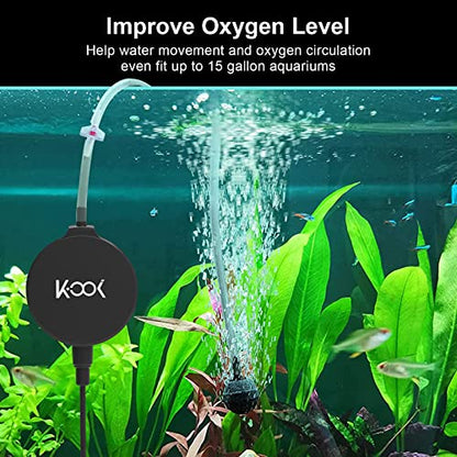 Aquarium Air Pump, 1 Watt Ultra Quiet Mini Oxygen Pump, Powerful Air Aerator Kit for Fish Tank 1-15 Gallon, Including Air Pump Accessories, Back Clip and Suction Cup - color: Black