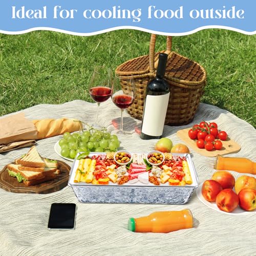 2 Set 16" x 9'' Chilled Serving Tray for Parties with Compartments Rectangle Serving Dish Ice Charcuterie Party Platter for Shrimp Fruit Seafood Vegetable Appetizer (Silver)