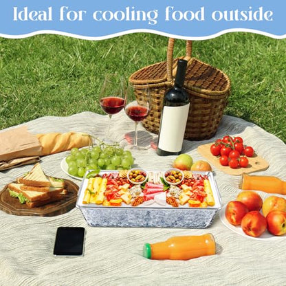 2 Set 16" x 9'' Chilled Serving Tray for Parties with Compartments Rectangle Serving Dish Ice Charcuterie Party Platter for Shrimp Fruit Seafood Vegetable Appetizer (Silver)