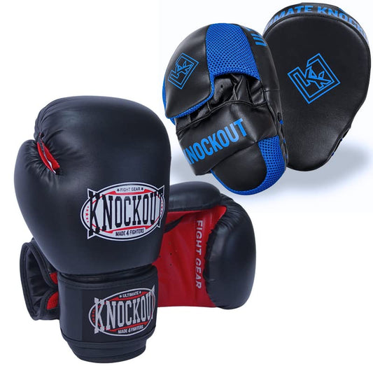 Boxing Gloves and Pads Focus Mitts Set for Kickboxing, Muay Thai MMA Training, Fitness Kit with Punching Pads for Martial Arts - color: Black/Blue, size: 8 oz