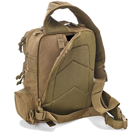 REEBOW GEAR Tactical Sling Bag Single Shoulder Every Day Carry Backpack - color: Style 03-tan