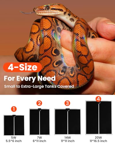 MQ Reptile Terrarium Heat Pad with LCD Digital Aquarium Thermometer, 5.5 x 6in Power Adjustment Under Tank Heater Mat for Pets, Small Animals, Seedling, 5W