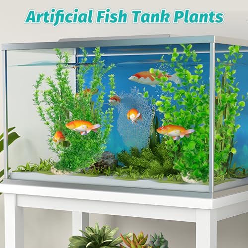 23" Tall Aquarium Plastic Plants - 2 Pack Soft Fish Tank Decor, Artificial Green Grass Cluster for Aquariums, Safe Bendable Underwater Plants（Green Style B）