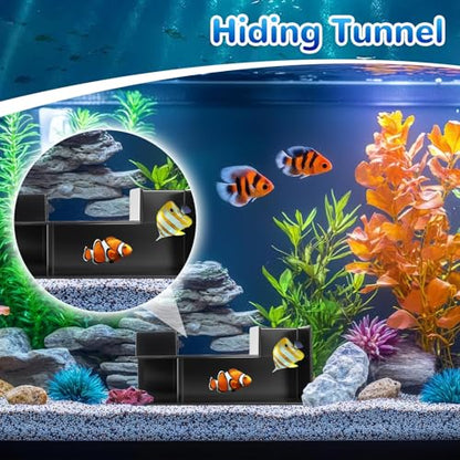 Dual-Entrance Aquarium Tunnel, Aquarium Cave Hideout 360° Viewing, Black Shrimp Cave Fish Tank Tunnels, Aquarium Underground Tunnel, Substrates Buried Tunnel for Fish Decoration