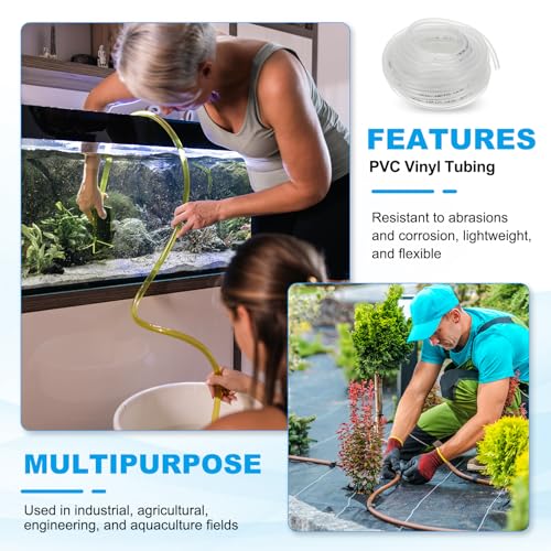 PATIKIL PVC Vinyl Tubing, 3/16"ID x 1/4"OD Flexible Clear Plastic Tube with 2 Hose Clamps, Hose Line Pipe for Multipurpose Industrial Vinyl Aquarium, 33FT - size: 3/16" ID 33FT