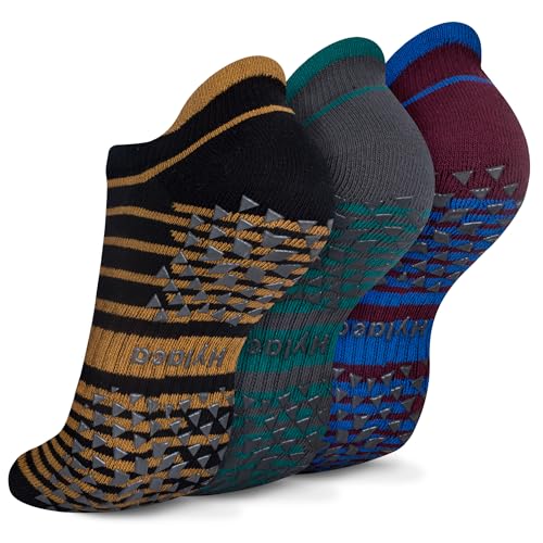 Hylaea Unisex Non Slip Socks with Grip for Yoga, Hospital, Pilates, Barre | Ankle, Cushioned - color: 3 Pairs Stripe, size: Small-Medium