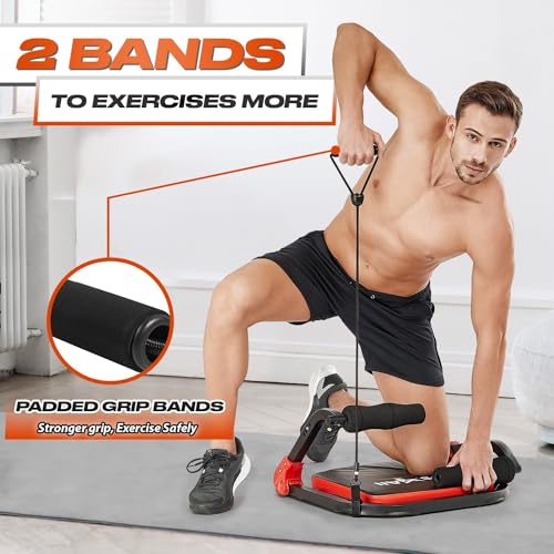 Yes4All Ab Crunch Machine For Total Body & Core Abdominal, Situp Lockable With Ergonomic Foam Handle & 2 Resistance Bands