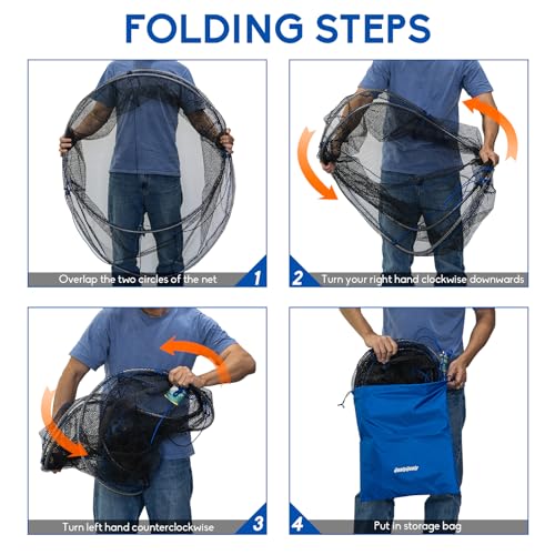 Foldable Fishing Net, Landing Fishing Pier Nets 31"/40" Hoop, Drop Net for Pulling Up Fish with Rope, Portable Bridge Fishing Net for Minnows, Crawfish, Shrimp - size: Rubber - 31 Inch Hoop