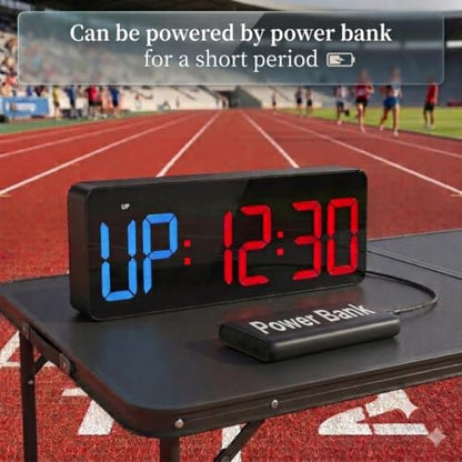 Gym Timer Clock, 12" Large Display LED Exercise Workout Interval - color: Blue&red