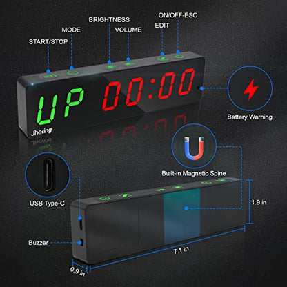 Gym Timer, Portable, Interval Timer with Rechargeable Battery and Built-in Magnet, LED Digital Anti Vertigo Display, Upgraded Workout Clock for Home Gym Garage Fitness - color: 1" Black 2