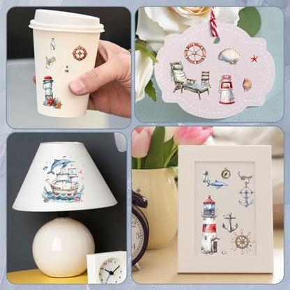 WANDIC 10 Sheets Rub On Transfer Sticker, Voyage Navigation Style Ship Pattern Stickers for DIY Scrapbooking Photo Albums Furniture,11.8 * 3.9in - color: Navigation