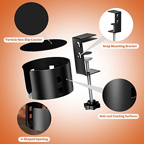 Upgraded Large Desk Cup Holder Clamp, OOKUU Anti-Spill Table Cup Holder, Metal Office & PC Gaming Desk Accessories, Compatible with Universal Cup, Bottles, Pencil Holder (Black) - color: Black, size: 1 Pack, 3.95 inch