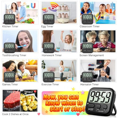 Antonki 2 Pack Digital Timer for Kids Classroom Kitchen Timers for Cooking - color: Rich Black *2