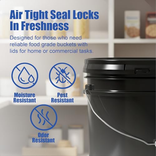 5 Gallon Bucket - Food Grade Bucket with Airtight Gasketed Tear Strip Lid, BPA-Free, Heavy-Duty 90 Mil HDPE Plastic Pail, Bulk Storage, Durable Container, Made in USA - Black, 1 Pack - color: Black, size: 1 Pack