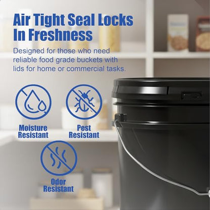 5 Gallon Bucket - Food Grade Bucket with Airtight Gasketed Tear Strip Lid, BPA-Free, Heavy-Duty 90 Mil HDPE Plastic Pail, Bulk Storage, Durable Container, Made in USA - Black, 1 Pack - color: Black, size: 1 Pack