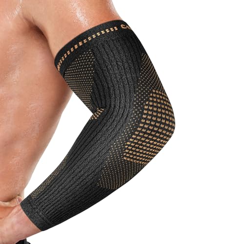 Copper Elbow Compression Sleeve, Extends to Forearm, Snug Fit, Medium | Copper Infused, Extended Coverage, Tennis Elbow Brace, Weightlifting, Tendonitis, Golfers Elbow Pain Relief - size: Medium