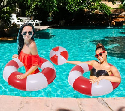 4 PCS Striped Inflatable Pool Floats for Swimming Pool Party Lake Beach Adults - Floaties Pool Tubes Swim Rings Tubes Floaties for Beach Pool Party Decorations