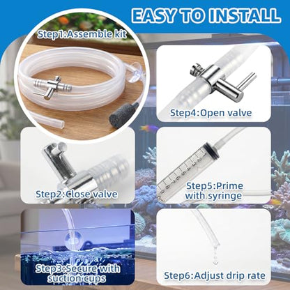 Drip Acclimation Kit for Saltwater and Freshwater Aquariums, Fish Tanks, Adjustable Precision Slow Drip System to Reduce Stress Safe Transition Adjust for Shrimp, Coral, and New Fish (2 Set)