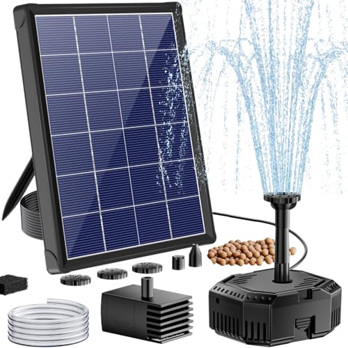 Solar Pond Filter with Fountain Pump, 4W Solar Fountain Pump with Pond Filter, Solar Powered Water Pump Kit with 5 Nozzles & PVC Tubing for Bird Bath, Garden, Outdoor Fish Tank - size: 4W