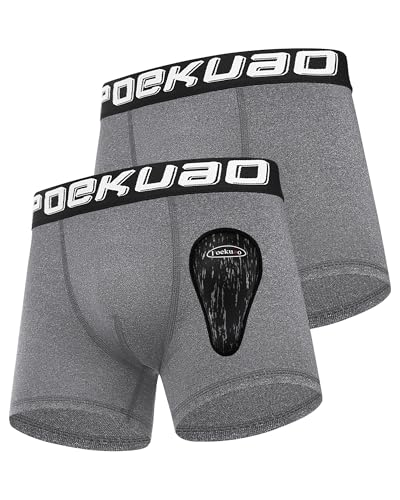 Youth Boys Baseball Cup Underwear Kids Football Compression Shorts with Soft Protective Athletic Cup Boxer Brief - color: Grey+grey, size: X-Large