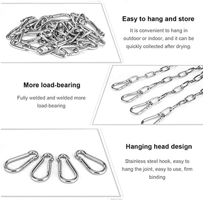 Hanging Chair Chain Set of 2 Stainless Steel Heavy Duty Hanging Kits with 4 Carabiners Hammock Chair Hardware for Indoor Outdoor Playground Hanging Chair Hammock Chair Punching Bags - 23.62" | Heavy Duty Hanging Kits with 4 Carabiners Hammock Chair Hardwa
