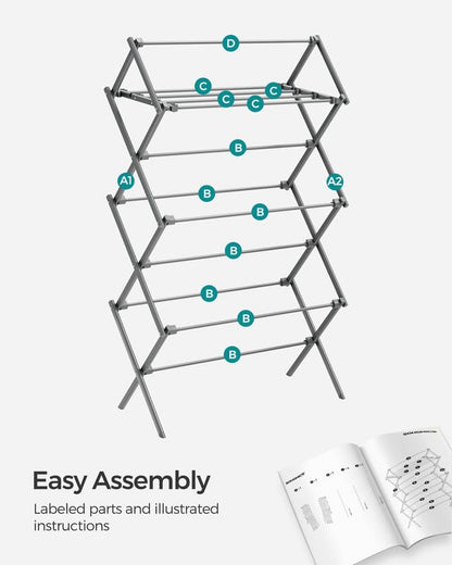 SONGMICS Foldable Clothes Drying Rack, 29.5 x 14.6 x 53.1 Inches - color: Gray, size: 29.5" W
