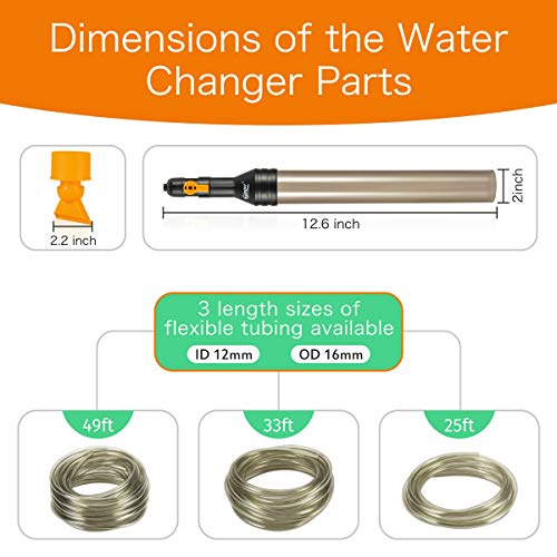 hygger Upgrade Aquarium Water Changer Kit, Semi-Automatic Fish Tank Gravel Cleaner, with 25 FT Water Hose, Flow Control Valve - size: 25FT