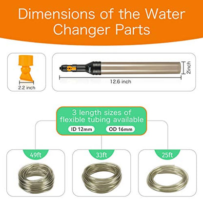 hygger Upgrade Aquarium Water Changer Kit, Semi-Automatic Fish Tank Gravel Cleaner, with 33 FT Water Hose, Flow Control Valve - size: 33FT
