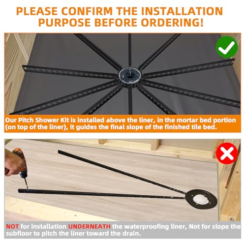 Pitch Shower Kit Sticks for Pitch,Quick Pre Sloped Shower Pan Kit for Shower Floor Mortar Bed with Water Drainage Slope,Shower Slope Kit with Center Ring and 6 Float Stick System for Shower Remodeling - style: 1PCS Center Ring + 6PCS Shower Pan Tapered Fl