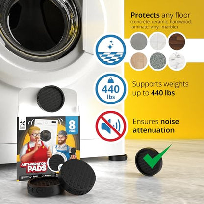 Silent Guys Anti Vibration Pads for Washing Machine - 8 Pack Washing Machine Anti Vibration Pads Vibration Isolation Pads Washing Machine Shock Absorber Washing Machine Leveling Feet