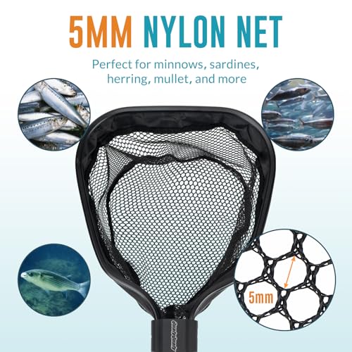 Floating Bait Net – Aluminum Livewell Net, 8" Hoop, 15"–21" Handle, Soft Mesh, EVA Grip, Belt Hook & Anti-Drop, for Minnows, Sardines, Herring – Telescopic & Collapsible Baitfish Net