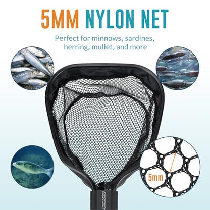 Floating Bait Net – Aluminum Livewell Net, 8" Hoop, 15"–21" Handle, Soft Mesh, EVA Grip, Belt Hook & Anti-Drop, for Minnows, Sardines, Herring – Telescopic & Collapsible Baitfish Net