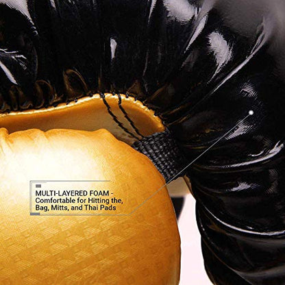 Revgear Pinnacle Boxing Glove | Entry Level | Comfortable & Stylish - color: Gold/Black, size: 12OZ